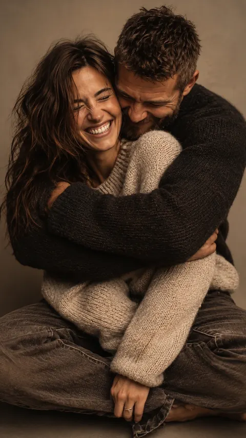 Couple sitting hug