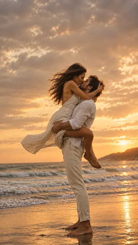 Couple standing pose at the beach