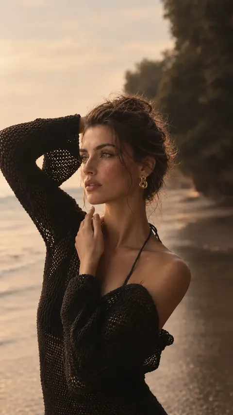 Woman side pose at the beach